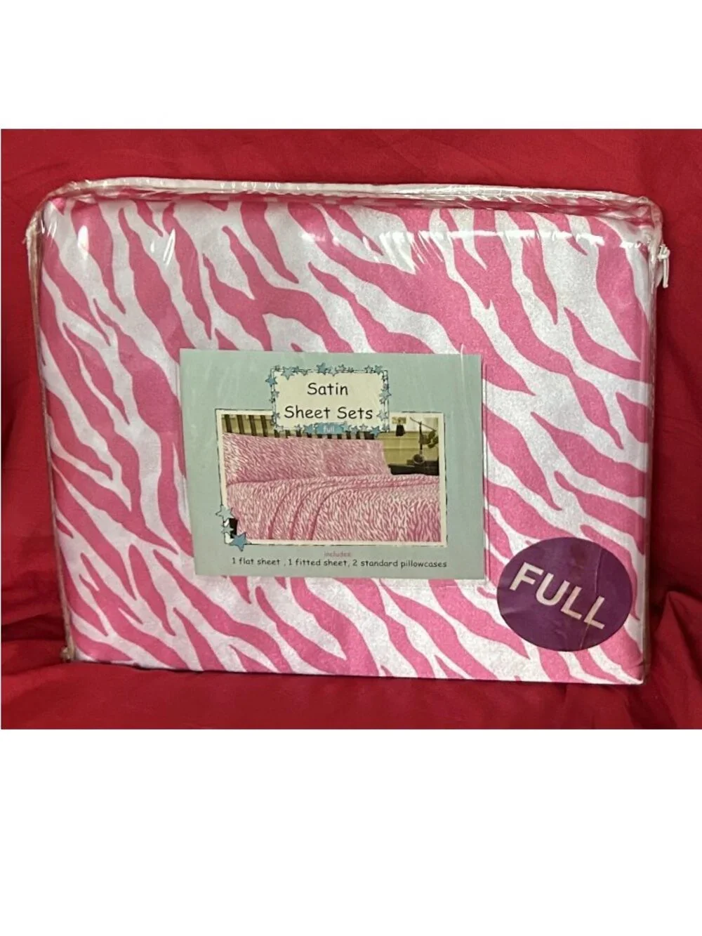 New~Satin~FULL size~Pink ZEBRA animal prints~4 Piece bed Sheet Set
